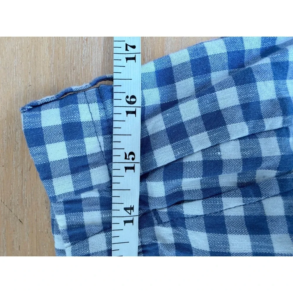J Jill Love Linen Blue Gingham 100% Linen Top & Pants Set Womens M Coastal Lux
